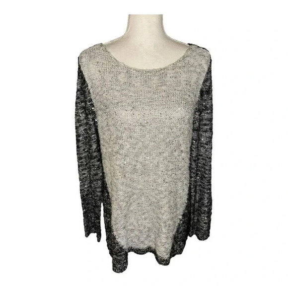Alfani Women’s Large Silver & Black Sequin Embellished Long‎ Tunic Sweater - Picture 1 of 5